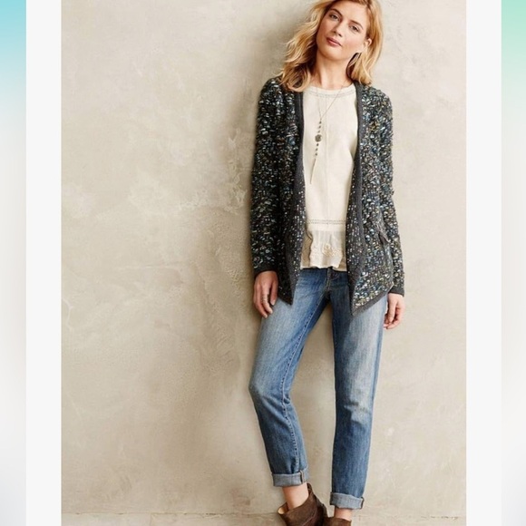 Anthropologie MOTH Keavy chunky tweed cardigan jacket sweater open front M - Picture 3 of 17